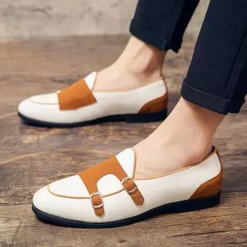 Trend New British Canvas Monk Strap Driving Shoes For Men Dress Evening Wedding Office Footwear Prom Sapato Social Masculino 38