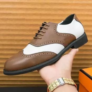Trend New Men s Pointed Black With White Mixed Lace Up Casual Oxford Shoes Male Dress Homecoming Male Formal Wedding Footwear 38
