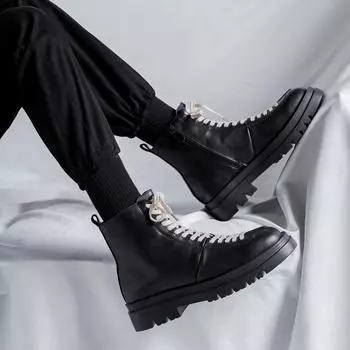 Тренд осени 2024 года: высокие ботинки Martin с круглым носком и подошвой средней толщины 39 чёрный