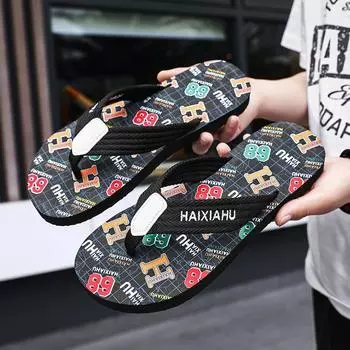 Trend personalized theme beach flip-flops men s casual trend non-slip room wear sandals summer pinch slippers men 39 белый