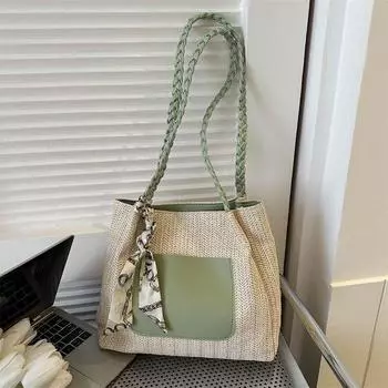 Тренд плетения, большая вместительная сумка, женская, новинка весны 2024 года, модная сумка через плечо, повседневная сумка из шелкового шарфа для поездок на работу белый