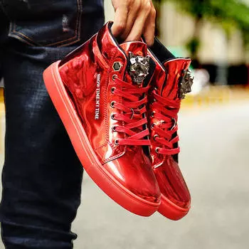 Trend Red Luxury Men Casual Shoes Glitter Men High-top Sneakers Sequins Mirrors Hip Hop Men‘s Skateboard Shoes Designer Footwear 39