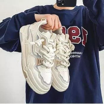 Trend Shoes for Men Bread Shoes Weaving Lace Up Male Sneakers Man Patchwork Sneakers Streets Hip Hop Chunky Men s Sports Shoes 39 чёрный