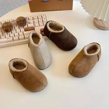 Trend Simple Winter Children s Shoes Fashion Versatile Girls Kids Casual Shoes Solid Color Boys Slip-on Cotton Shoes Side Zipper 23 коричневый