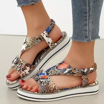 Trend Snake Summer Woman Platform Sandals Sexy Open Toe Cross-tied 3cm High Heel Women Gladiator Sandals flat Shoes577 35 чёрный