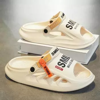 Трендовые мужские тапочки 2025 Мужские сандалии Весенняя повседневная обувь Модные нескользящие мужские кроссовки Износостойкая резиновая мягкая подошва 39 бежевый