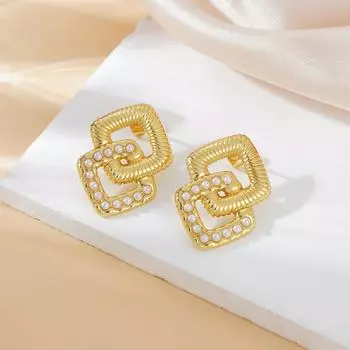 Trend Square двухслойные серьги из нержавеющей стали с инкрустацией жемчугом женские серьги Trend Premium 18K