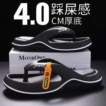 Trend stepping on shit couple slippers women s simple high-end thick-soled outer wear non-slip heightening summer new cool slippers men 36-37 чёрный