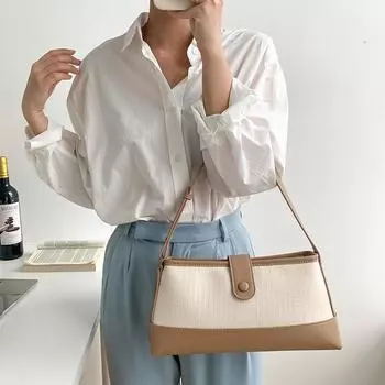 Trend Women Bag Fashion New All-Match Canvas Patchwork Shoulder Underarm Bag Korean Version Urban Simple Ladies Handbag