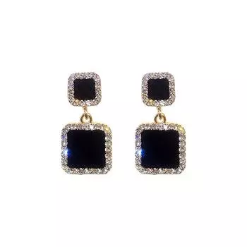Trend Women Black Square Shiny Earrings Fashion Geometry Girls Drop Earrings Jewelry ADM чёрный
