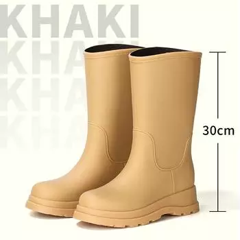 Trend women s rain boots outer wear warm waterproof shoes heightened soles women s rain shoes high school tube rainy day rubber shoes women s boots 35-36