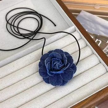 Тренд Y2K Джинсовое ожерелье Чокер Цветок Роза Подвеска Ключица Цепочка Женские джинсы Ткань Ожерелье Темперамент Регулируемый Вощеный Канат as the picture