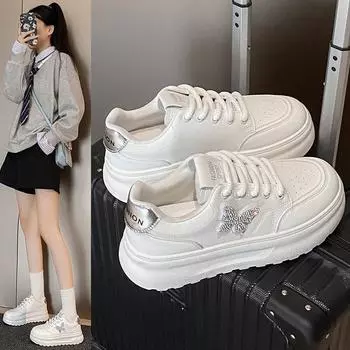 Трендовая бабочка универсальная модная маленькая белая обувь женская летняя юбка 2024 весна и осень популярная повседневная обувь на платформе 35 серебряный