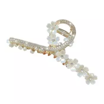 Трендовая блестящая заколка для волос в виде цветка для женщин, большая заколка-крокодил с сакурой и стразами, изысканная элегантная бижутерия для девочек, аксессуары для волос