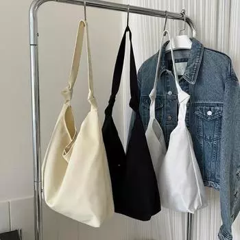 Трендовая большая вместительная ленивая парусиновая повседневная простая однотонная летняя литературная тканевая сумка портативная сумка через плечо белый