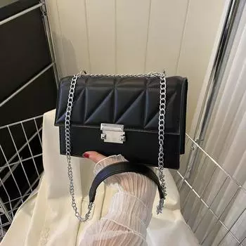 Трендовая цепочка маленькая квадратная сумка ретро женская сумка 2024 новая мода иностранный стиль сумка через плечо простая повседневная сумка-мессенджер чёрный