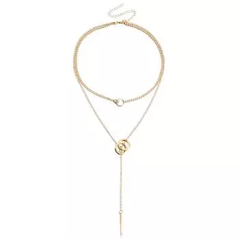 Трендовая цепочка на ключицу с двойным кругом, кулон в виде длинной палочки с бахромой, ожерелье, ожерелье-цепочка для свитера.
