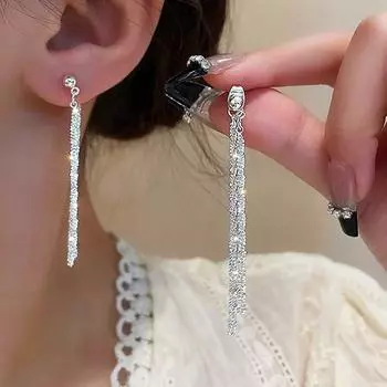 Трендовая длинная проволочная цепочка с кисточками и нитью, серебряные сердечки, бусины, подвески, серьги-подвески, женские прямые висячие серьги, ювелирные изделия LXY