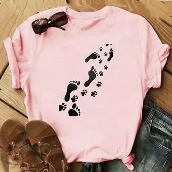 Трендовая футболка Модная футболка 90-х годов Sweet Cat Dog Pet Прекрасный стиль Одежда Повседневная женская футболка с коротким рукавом с принтом Леди Женская футболка с рисунком S