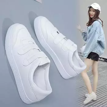 Трендовая корейская версия модных кроссовок Velcro с плоским дном для женщин 2024 года, весна-осень, взрыв, досуг, спорт, студенческие белые туфли 35 белый