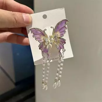 Трендовая красочная металлическая жемчужная заколка для волос с бабочкой из страз для женщин, роскошная подвеска, аксессуары для волос для хвостика, подчеркивающие превосходный темперамент