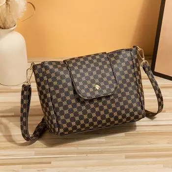 Трендовая квадратная сумка с принтом в стиле ретро, модная женская сумка через плечо с ромбовидной вышивкой, универсальная сумка для мобильного телефона