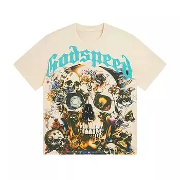 Трендовая летняя футболка Rock Street 2025 года унисекс в стиле ретро с принтом черепа из хлопка, футболка для пары S абрикосовый