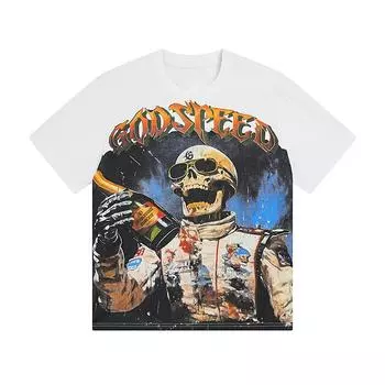 Трендовая летняя футболка Rock Street 2025 года в стиле ретро, свободная белая футболка с принтом Alien Pattern, хлопковая футболка для пары S белый