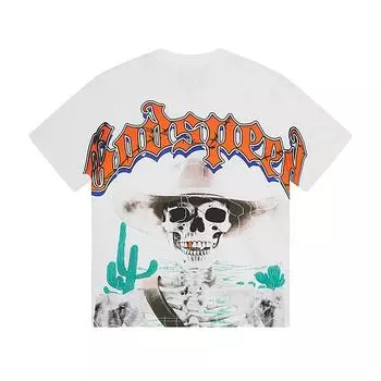 Трендовая летняя футболка Rock Street 2025 года унисекс в стиле ретро с принтом черепа на зеленом фоне, хлопковая футболка для пары S белый
