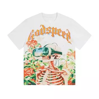 Трендовая летняя футболка Rock Street 2025 года унисекс в стиле ретро с принтом инопланетян, хлопковая футболка для пары S белый