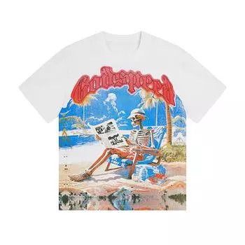 Трендовая летняя футболка Rock Street 2025 года унисекс в стиле ретро с гавайскими пейзажами, хлопковая футболка для пары S белый