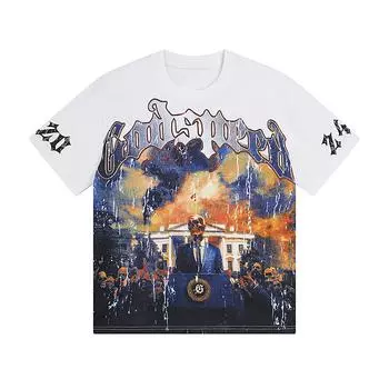 Трендовая летняя футболка Rock Street 2025 года в стиле унисекс в стиле ретро с принтом на фоне инопланетного вулкана, хлопковая футболка для пары S белый