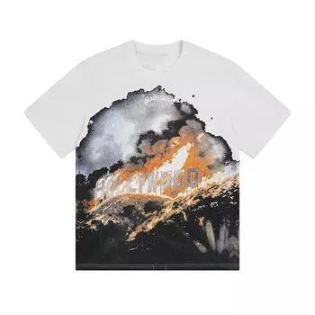 Трендовая летняя футболка Rock Street 2025 года унисекс в стиле ретро с принтом извержения вулкана, хлопковая футболка для пары S белый