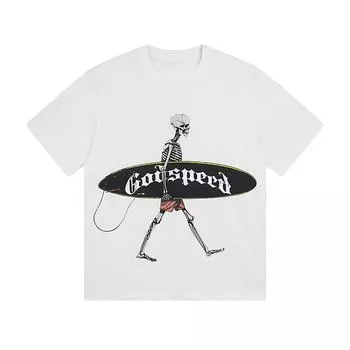 Трендовая летняя футболка Rock Street 2025 года унисекс в стиле ретро с принтом Alien Skateboard Pattern из хлопка для пар S белый