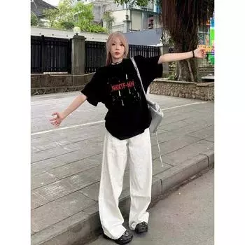 Трендовая летняя нишевая футболка оверсайз с коротким рукавом Black (pure cotton quality version 250g) 2XL