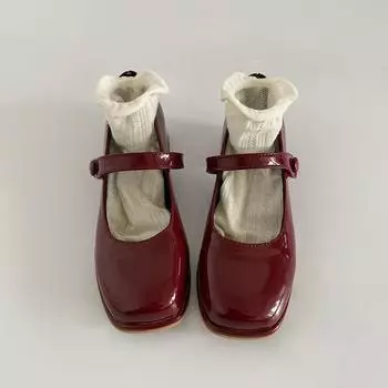 трендовая мода 2024, весенние винтажные женские туфли Мэри Джейн, модные туфли-лодочки на мелком низком каблуке, женские элегантные черные туфли на одинарной платформе Size 35(foot 22.5cm) вино красного
