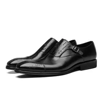 Трендовая мода деловая классическая кожаная обувь мужская кожаная британская обувь монки с пуговицами гравированная воловья кожаная мужская обувь 37 коричневый