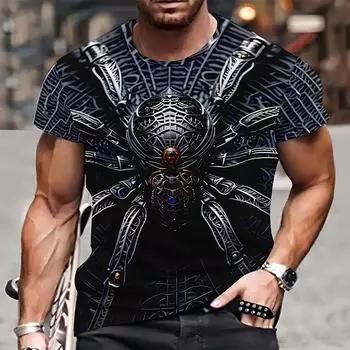 Трендовая мужская футболка Xiaj с принтом «паутина» на 3D-принте — удобный круглый воротник, легкий короткий рукав, свободный топ S