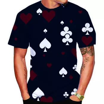 Трендовая мужская летняя повседневная модная футболка с короткими рукавами Spades Poker 3D S чёрный