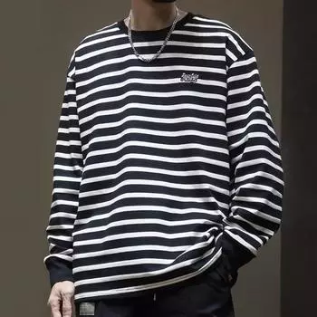 Трендовая мужская полосатая футболка, мужская с длинными рукавами, модный мужской свитер Design Sense Niche, мужская нижняя рубашка, мужской осенне-зимний топ, толстый M
