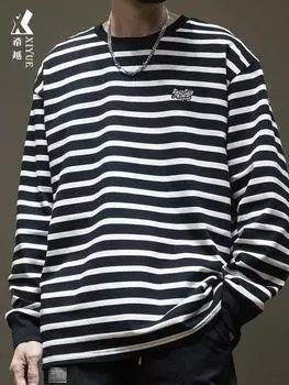Трендовая мужская полосатая футболка, мужская с длинными рукавами, модный мужской свитер Design Sense Niche, мужская нижняя рубашка, мужской осенне-зимний топ, толстый M