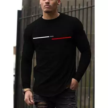 Трендовая новая футболка с длинными рукавами мужская футболка с длинными рукавами и круглым вырезом с принтом трендовые универсальные повседневные топы мужская футболка S