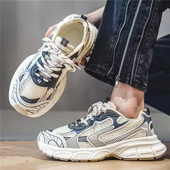 Трендовая новая повседневная обувь для мужчин, дышащие спортивные кроссовки для бега, мужские уличные кроссовки с сеткой для ходьбы, повседневные кроссовки в уличном стиле 39 чёрный