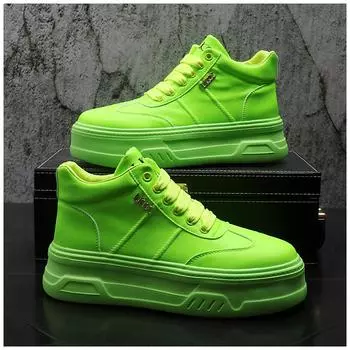 Трендовая обувь Мужские белые кроссовки Мужские ботинки Модные высокие туфли для мужчин Ковбойские повседневные зеленые кожаные ботильоны для мужчин 38 зелёный