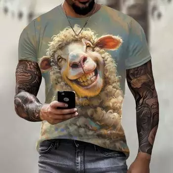 Трендовая одежда в стиле хип-хоп, забавная футболка с принтом овцы 3D для мужчин, повседневная уличная футболка с коротким рукавом и круглым вырезом, модные свободные летние топы M