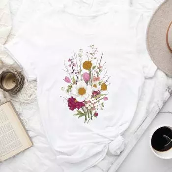 Трендовая одежда, женская летняя футболка с принтом и рисунком 90-х годов, футболка в стиле милых растений и цветов, модные повседневные футболки с короткими рукавами