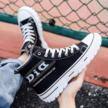 Трендовая парусиновая обувь с высоким берцем, мужская повседневная крутая модная обувь в уличном стиле, кроссовки в стиле хип-хоп для подростков 39 чёрный