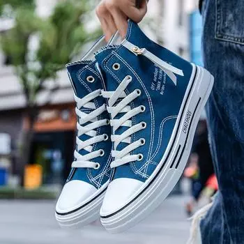 Трендовая парусиновая обувь с высоким берцем, мужская повседневная крутая модная обувь в уличном стиле, кроссовки в стиле хип-хоп для подростков 39 чёрный