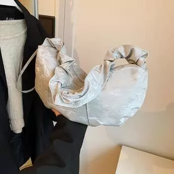 Трендовая плиссированная сумка-полумесяц в виде пельменей, женская, японская, простая, ленивая, в стиле ленивой, сумка на одно плечо, повседневная, большой вместимости, сумка-мессенджер розовый