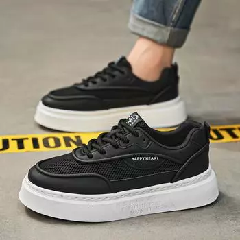 Трендовая повседневная обувь для мужчин, дышащие парусиновые кроссовки с сеткой, мужские прогулочные кроссовки с сеткой, мужская обувь на платформе 39 чёрный